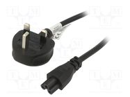 Cable; 3x0.5mm2; BS 1363 (G) plug,IEC C5 female; PVC; 1.5m; black 