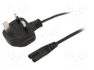 Cable; 2x0.5mm2; BS 1363 (G) plug,IEC C7 female; PVC; 1.5m; black 