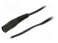 Cable; 2x0.5mm2; wires,DC 5,5/2,1 socket; straight; black; 0.5m WEST POL