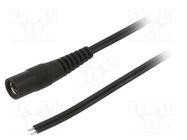 Cable; 2x0.5mm2; wires,DC 5,5/2,1 socket; straight; black; 2m WEST POL