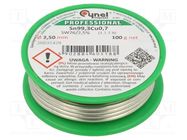 Tin; lead free; Sn99,3Cu0,7; 2.5mm; 100g; reel; 227°C; 2.5% 