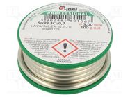 Tin; lead free; Sn99,3Cu0,7; 3mm; 100g; reel; 227°C; 2.5%; Flux: SW26 