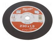 Cutting wheel; Ø: 230mm; Øhole: 22.2mm; Disc thick: 1.9mm Milwaukee