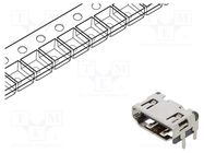 Connector: HDMI; socket; PIN: 19; gold flash; angled 90°; SMT Amphenol Communications Solutions