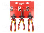 Kit: pliers; side,universal,elongated; 3pcs. Milwaukee