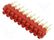 Socket strip; 2mm banana; red; 60VDC; 10A; 30VAC; Sockets: 20; 6mm STÄUBLI