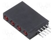 LED; in housing; 3mm; No.of diodes: 4; red; 20mA; Lens: diffused; 40° 