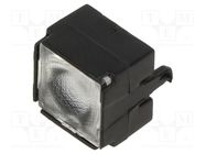 LED lens; square; transparent; Mounting: clip; Colour: black; 7.5mm 