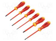 Kit: screwdrivers; insulated; 1kVAC; Size: PH1,PH2,SL/PZ1; 6pcs. FELO