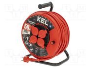 Extension lead; 3x2.5mm2; reel; Sockets: 4; rubber; red; 50m; 16A KEL