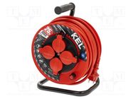 Extension lead; 3x2.5mm2; reel; Sockets: 4; rubber; red; 25m; 16A KEL