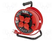 Extension lead; 3x1.5mm2; reel; Sockets: 4; rubber; red; 15m; 16A KEL