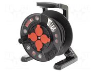 Extension lead; 3x1.5mm2; reel,with non-rotating sockets; black KEL