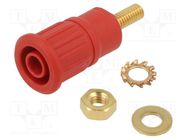 Connector: 4mm banana; socket; 32A; 1kV; red; gold-plated; on panel STÄUBLI