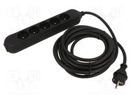 Extension lead; 3x1.5mm2; Sockets: 4; rubber; black; 5m; 16A; PRO JONEX