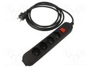 Extension lead; 3x1.5mm2; Sockets: 4; PVC; black; 5m; 16A; PRO JONEX