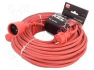 Extension lead; 3x1.5mm2; Sockets: 1; rubber; red; 30m; 16A KEL