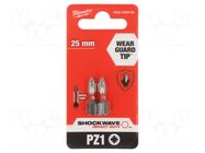 Screwdriver bit; Pozidriv®; PZ1; Kind: impact; Overall len: 25mm Milwaukee