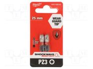 Screwdriver bit; Pozidriv®; PZ3; Overall len: 25mm; 2pcs. Milwaukee