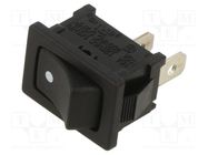 ROCKER; SPST; Pos: 2; ON-OFF; 10A/250VAC; black; none; RF; Body: black SWITCH COMPONENTS