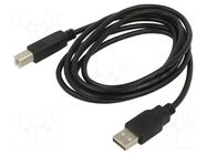 Cable; USB 2.0; USB A plug,USB B plug; 3m; black; Cu; 28AWG; PVC ART