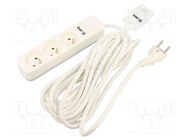 Extension lead; 3x1.5mm2; Sockets: 3; PVC; white; 10m; 16A KERG