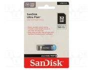 Pendrive; USB 3.0; 32GB; R: 150MB/s; ULTRA FLAIR; blue; USB A SANDISK