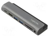 Hub USB; HDMI 2.0,USB 3.0,USB 3.2; grey LOGILINK