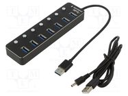 Hub USB; USB A socket x7,USB A plug; USB 3.1; with switch; black GEMBIRD