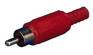 Plug RCA red, plastic body, cable mount