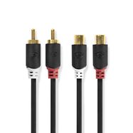 Stereo Audio Cable | 2x RCA Male | 2x RCA Female | Gold Plated | 2.00 m | Round | Anthracite | Box