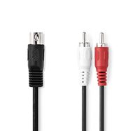 DIN Audio Cable | DIN 5-Pin Male | 2x RCA Male | Nickel Plated | 1.00 m | Round | PVC | Black | Label