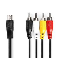 DIN Audio Cable | DIN 5-Pin Male | 4x RCA Male | Nickel Plated | 1.00 m | Round | PVC | Black | Label