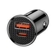 Car Charger 30W 12-24V USB + USB-C QC4.0+ SCP AFC, Black