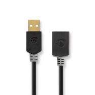 USB Cable | USB 2.0 | USB-A Male | USB-A Female | 480 Mbps | Gold Plated | 2.00 m | Round | PVC | Anthracite | Box