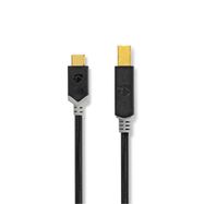 USB Cable | USB 2.0 | USB-C™ Male | USB-B Male | 15 W | 480 Mbps | Gold Plated | 2.00 m | Round | PVC | Anthracite | Box