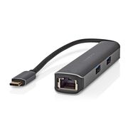 USB Multi-Port Adapter | 5-in-1 | USB 3.2 Gen 1 | USB-C™ Male | HDMI™ Output / RJ45 Female / 3x USB-A Female | 5 Gbps | 0.20 m | Round | Gold Plated | PVC | Anthracite | Box