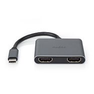 USB-C™ Adapter | 2-in-1 | USB 3.2 Gen 1 | USB-C™ Male | 2x HDMI™ | 4K@30Hz | 0.10 m | Round | Nickel Plated | PVC | Black | Box