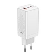 Wall Quick Charger GaN3 Pro 65W USB + 2xUSB-C QC4+ PD3.0 with USB-C 1m Cable, White