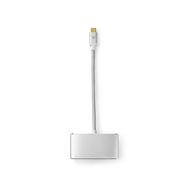 USB Multi-Port Adapter | 3-in-1 | USB 3.2 Gen 1 | USB-C™ Male | USB-A Female / USB-C™ Female / VGA Female | 5 Gbps | 0.20 m | Round | Gold Plated | Braided / Nylon | Silver | Cover Window Box
