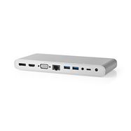 USB Docking Station | USB 3.2 Gen 1 | USB-C™ Male | DisplayPort Female / HDMI™ Output / RJ45 Female / VGA Female / 2x 3.5 mm Female / 2x USB-C™ / 4x USB-A | 0.20 m | Round | Nickel Plated | Braided / Nylon | White | Window Box with Euro Lock