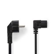 Power Cable | Plug with earth contact male | IEC-320-C13 | Angled | Angled | Nickel Plated | 2.00 m | Round | PVC | Black | Label