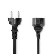 Power Cable | Plug with earth contact male | Plug with earth contact female | Straight | Straight | Nickel Plated | 3.00 m | Round | PVC | Black | Label