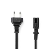 Power Cable | Euro Male | IEC-320-C7 | Straight | Straight | Nickel Plated | 5.00 m | Flat | PVC | Black | Label