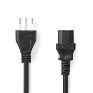 Power Cable | Italy Male | IEC-320-C13 | Straight | Straight | Nickel Plated | 2.00 m | Round | PVC | Black | Label