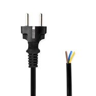 Power Cable | Plug with earth contact male | Open | Straight | Straight | Nickel Plated | 3.00 m | Round | PVC | Black | Label