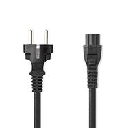 Power Cable | Plug with earth contact male | IEC-320-C5 | Straight | Straight | Nickel Plated | 3.00 m | Round | PVC | Black | Polybag