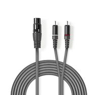 Balanced Audio Cable | XLR 3-Pin Female | 2x RCA Male | Nickel Plated | 3.00 m | Round | PVC | Dark Grey | Carton Sleeve