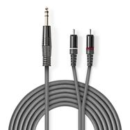 Stereo Audio Cable | 6.35 mm Male | 2x RCA Male | Nickel Plated | 3.00 m | Round | Dark Grey | Carton Sleeve