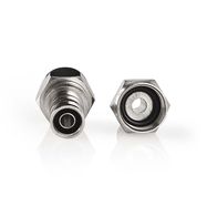 F-Connector | Straight | Male | Nickel Plated | 75 Ohm | Crimp | Cable input diameter: 7.0 mm | Copper | Silver | 2 pcs | Window Box